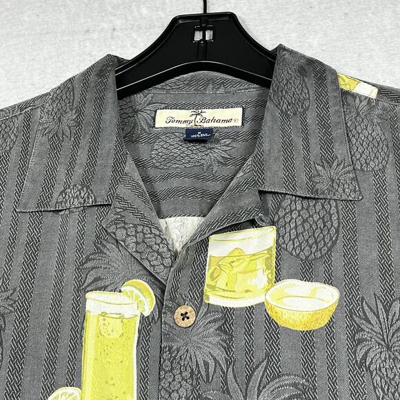 Tommy Bahama Shirt Mens Size Medium Gray Silk Button Up Hawaiian Relaxed Colada - Picture 2 of 11